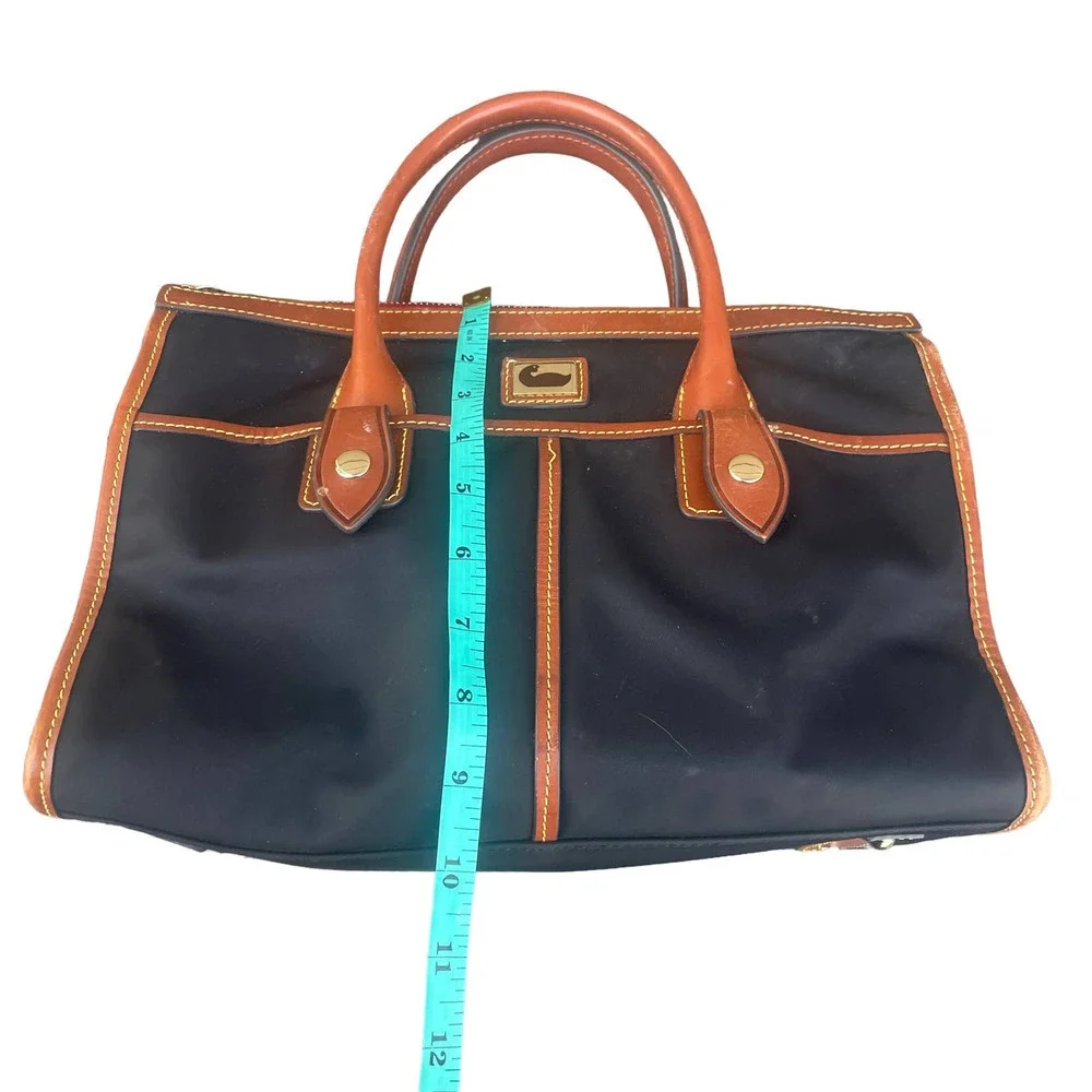 Dooney & Bourke Camden Saffiano Black Nylon Satchel w Brown Leather Trim